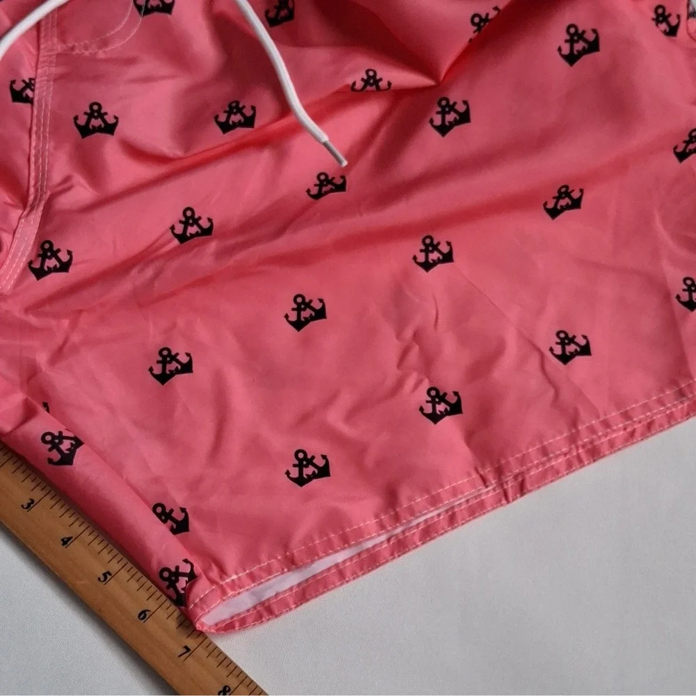 Scotamalone Men's Anchor Print Swim Trunks Pink/Black Mesh Lined Size XXXL